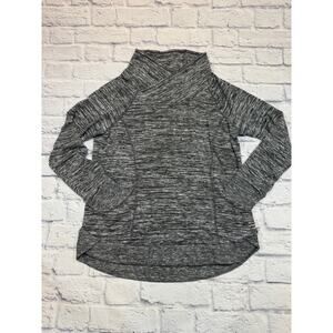 Athleta Stowe Sweatshirt Women Large Heather Gray Crossover Funnel Neck Pocket